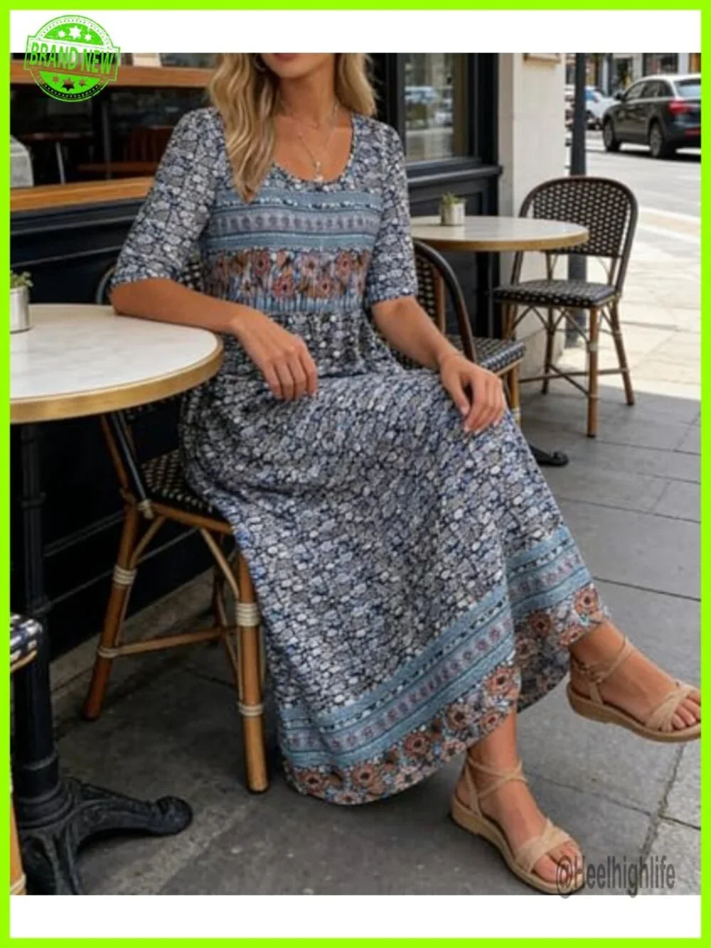 Boho Floral Maxi Dress with Pockets Short Sleeve A-Line Summer Casual Sundress